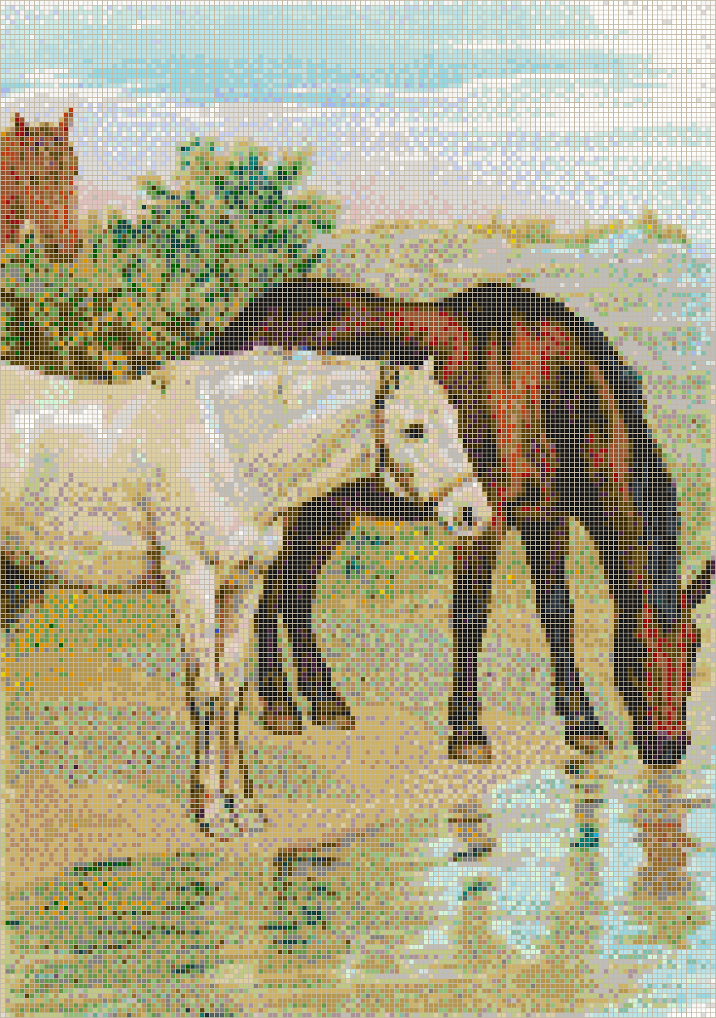 Horses Drinking Mosaic Tile Art